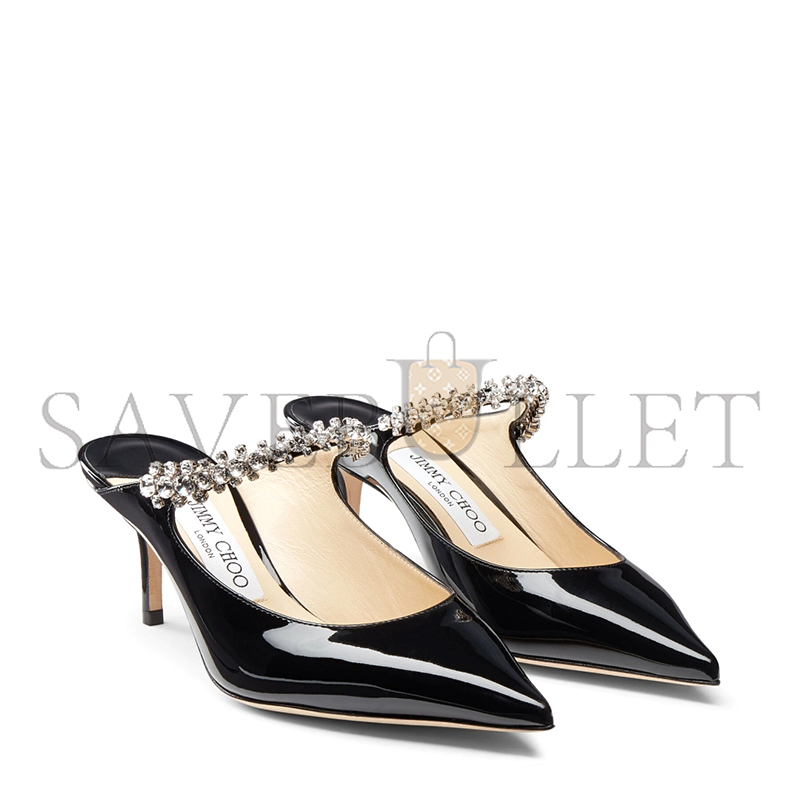 Ji*y Ch* bing 65 black patent leather mules with crystal strap bing65pat